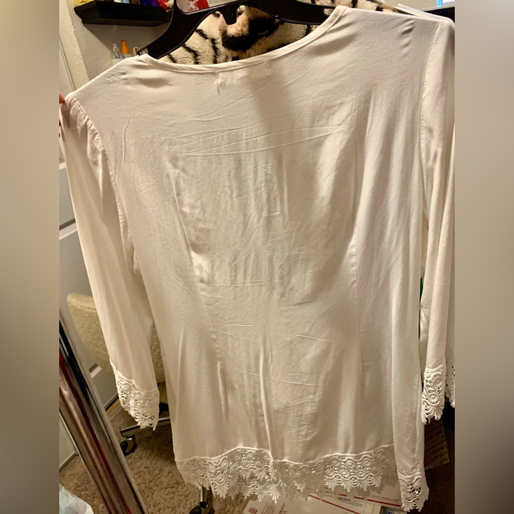 Solitaire White Swimsuit Cover Up Tunic Top 3/4 Sleeve SZ M. - Picture 9 of 9